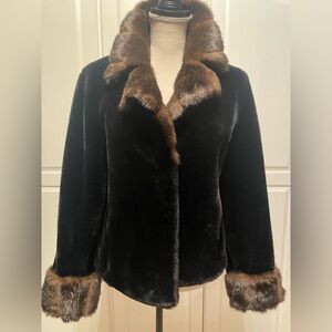 Vintage Dennis Basso Black Plush Teddy Jacket with Brown Mink Trim. Firm price